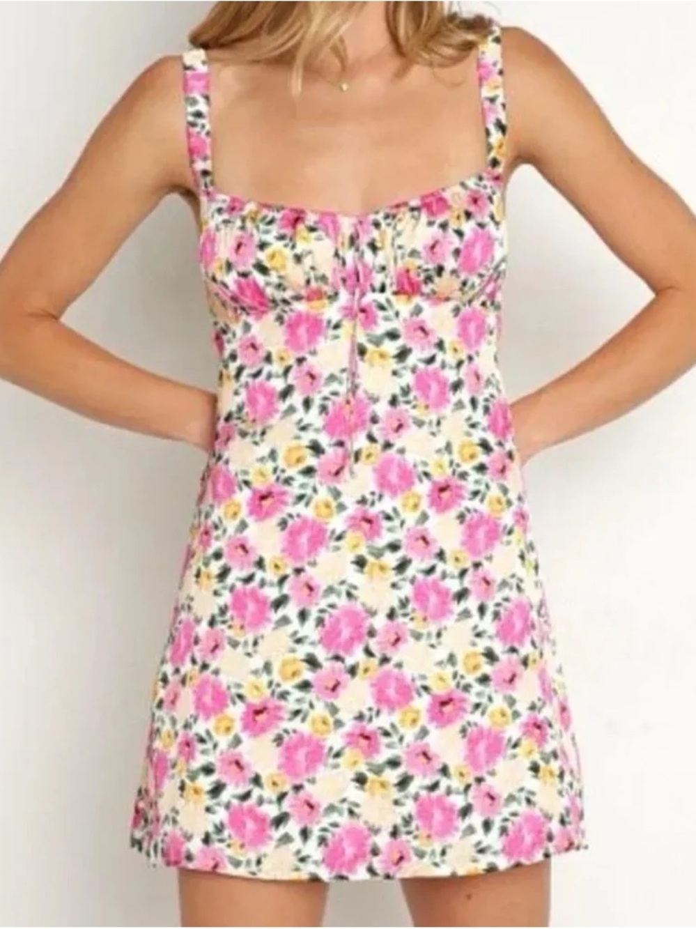 For Love And Lemons Mini Dress - Pink and Yellow